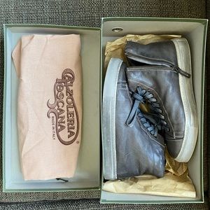 Brand new grey leather sneakers in the box